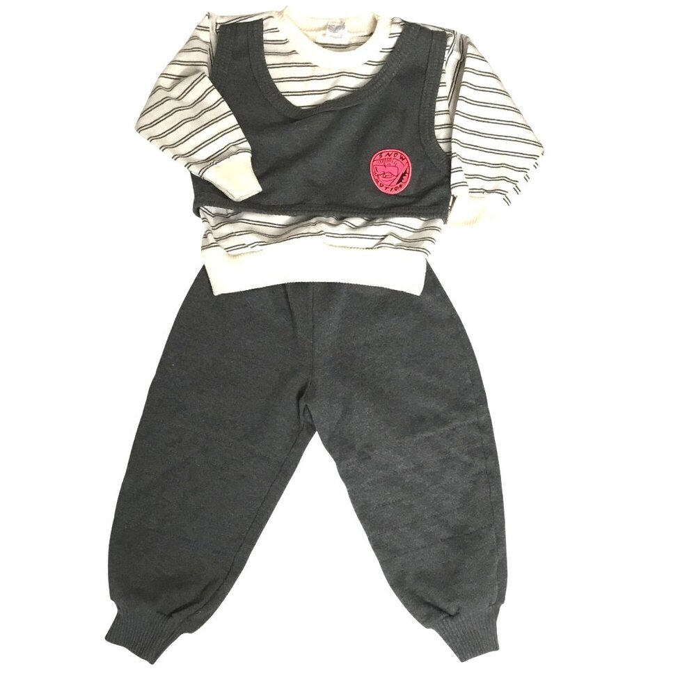 VTG CHICAGO KIDS 2T Black Gray Striped Jogger Set Sweatshirt Vest Look VBC